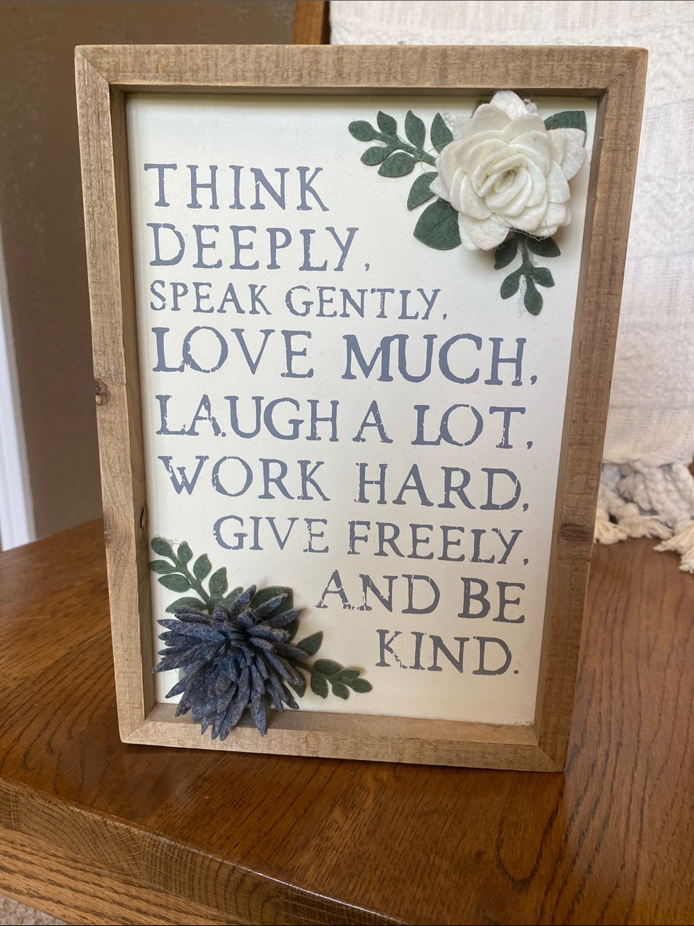 Think Deeply Inspirational Wall Sign - Neutral & Blue Floral